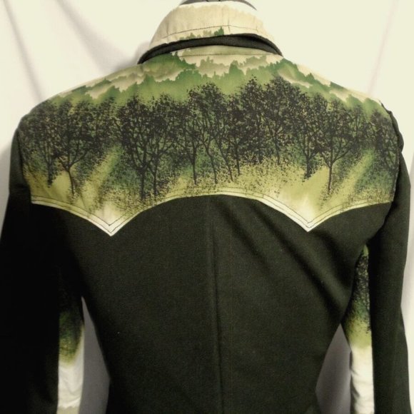 Western Snap up Shirt Jacket XS Olive green Trees moss woods design Overcoat - Picture 8 of 8